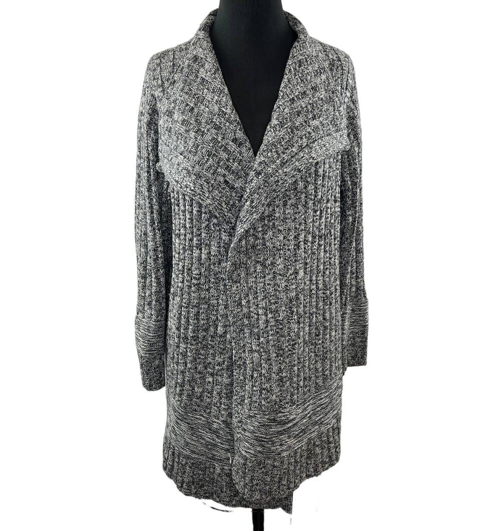 ATHLETA Wildwood Sweater Black White Marl Merino Draped Cardigan Midweight L